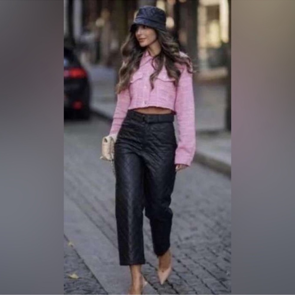 ZARA Bloggers Fave Faux Leather Quilted Straight Leg Pants XS Black